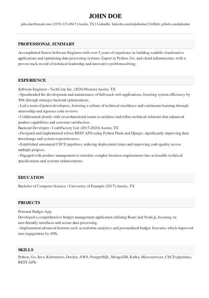 Senior Software Engineer Resume Examples and Writing Guide