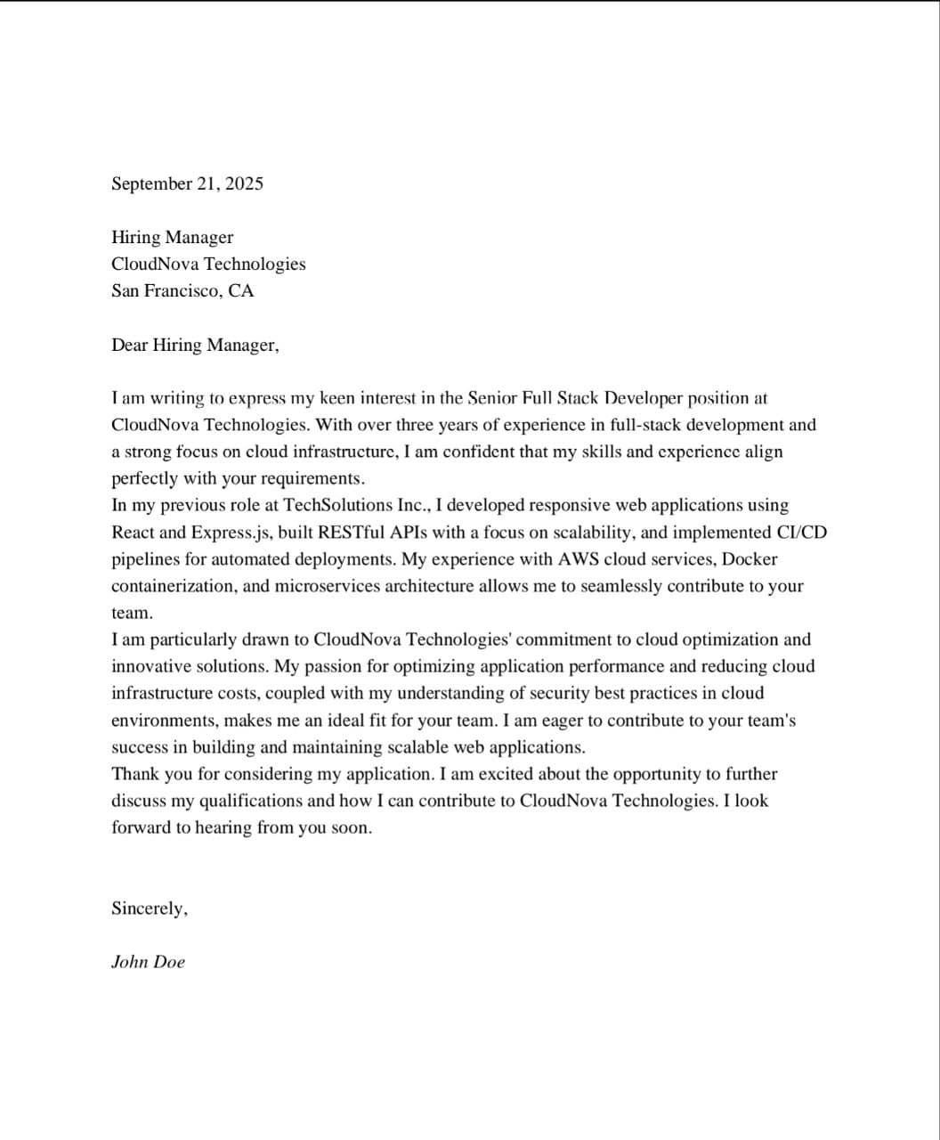Modern Creative Cover Letter Template with contemporary design